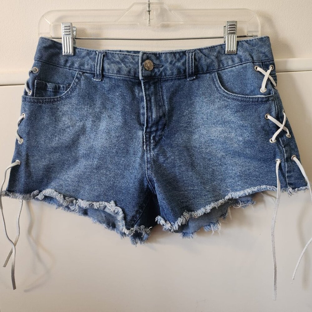 Love Tree Denim Lace Up Shorts Size S High Waisted Distressed